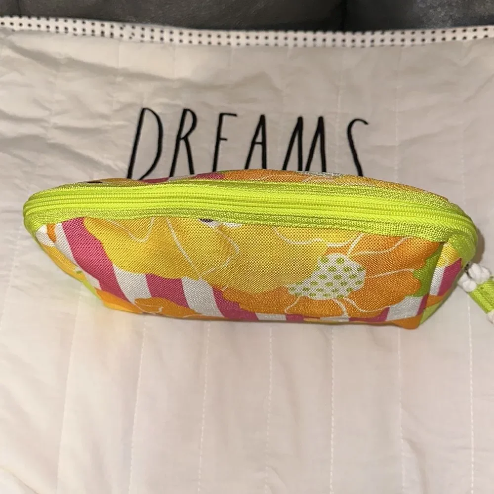 CLINIQUE Mid Sized Green Pink White Orange Purple Floral Make-Up Toiletry Bag